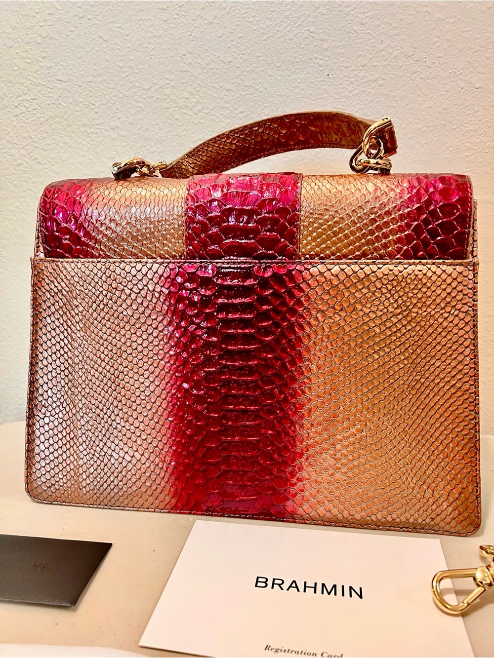 Brahmin Pink and Copper Ombre Textured Satchel - Picture 4 of 9